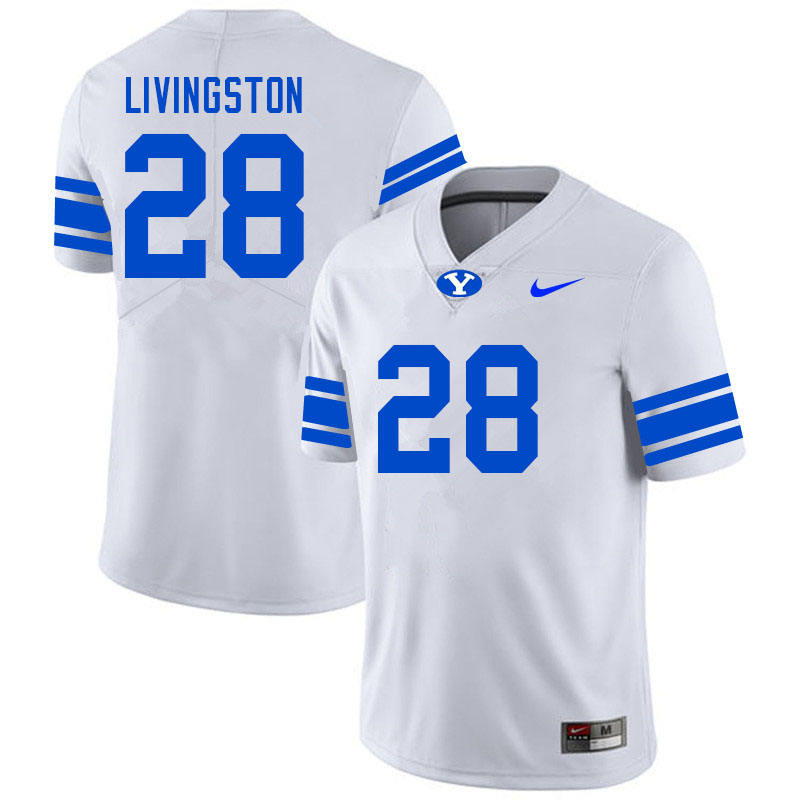 Men #28 Hayden Livingston BYU Cougars College Football Jerseys Sale-White